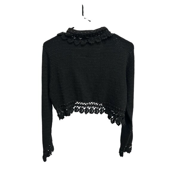 WD-NY Black Open Front Crochet Sweater Lightweight  Cardigan Shrug Size Large - Picture 2 of 9